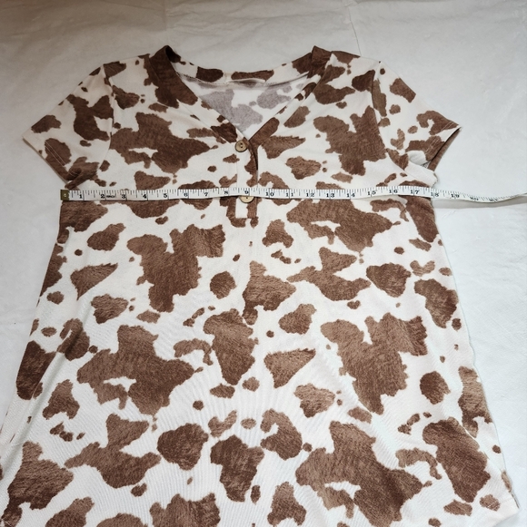 Bombom Brown and White Cow Print Women's Top - Picture 5 of 15